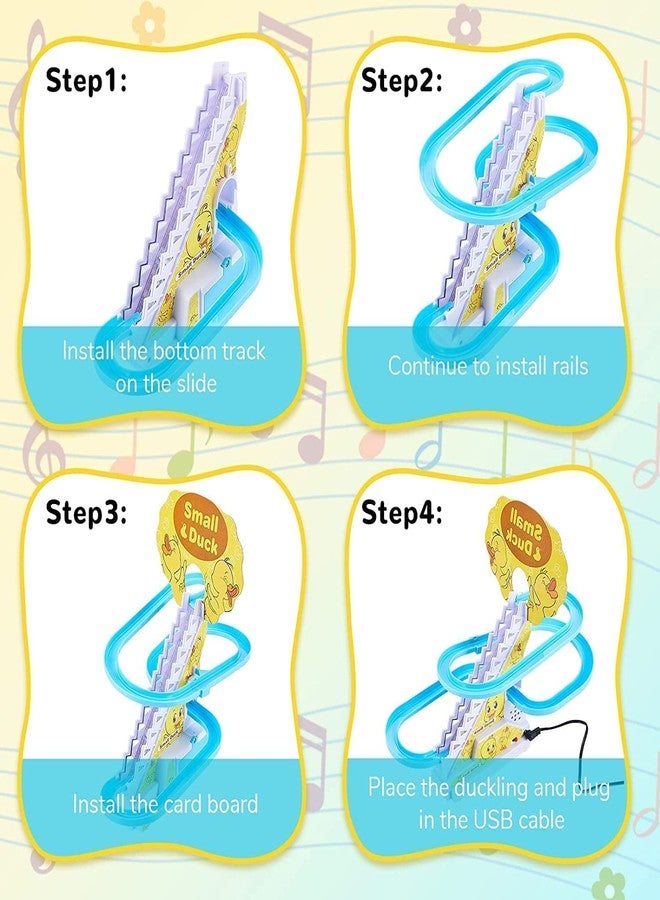MOKRUSH Duck Slide Toy Set, Funny Automatic Stair-Climbing Ducklings Cartoon Race Track Set Little Lovely Duck Slide Toy Escalator Toy with Lights and Music (Duck Slide Toy pcs 2) - Image 3
